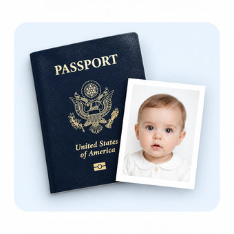 A United States passport with a baby passport photo beside it