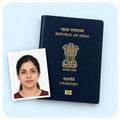 An Indian passport with a printed passport photo