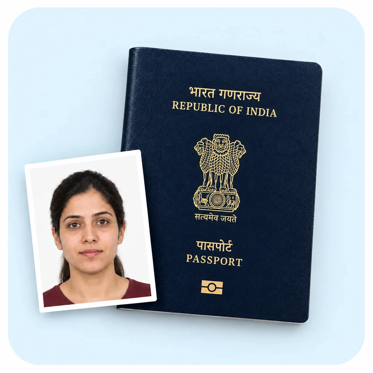 An Indian passport with a printed passport photo