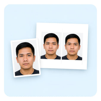 A 4x6 print sheet with two photos of a man, and a single printed photo beside it